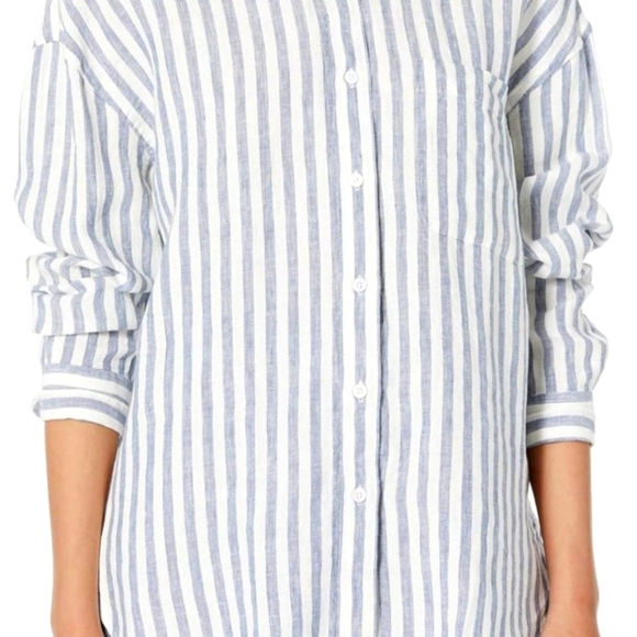 JONES CO NY Shirt XL 100% Linen Button Up Striped Lagenlook Coastal Grandma - Picture 1 of 10